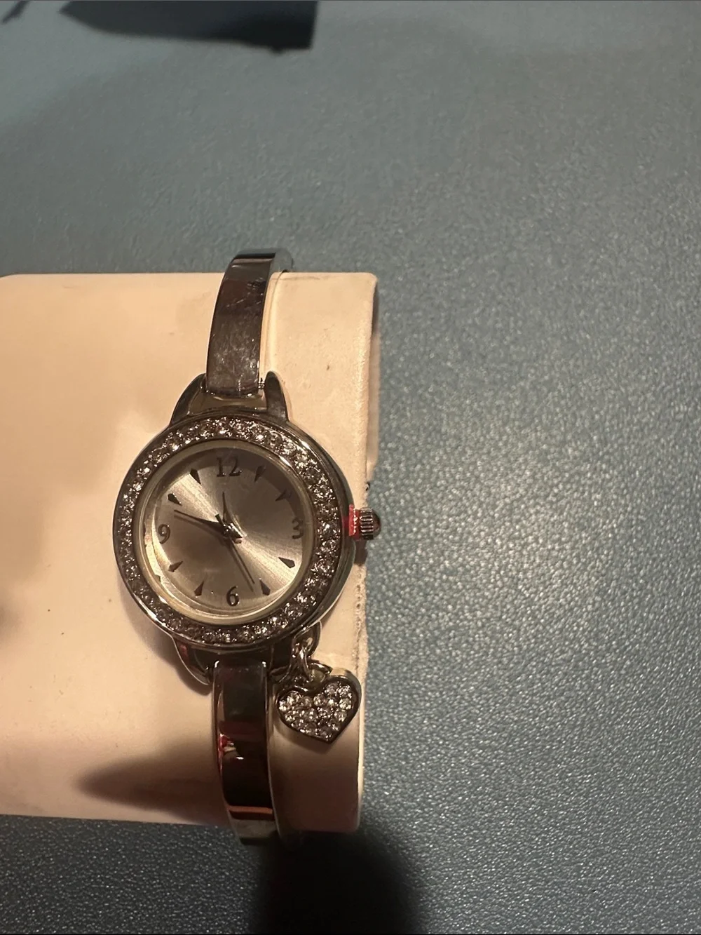 Charter Club Silver Crystal Bracelet Watch with Heart Charm